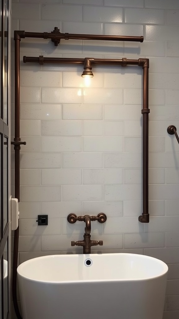 Industrial style bathroom wall light fixture made from copper pipes