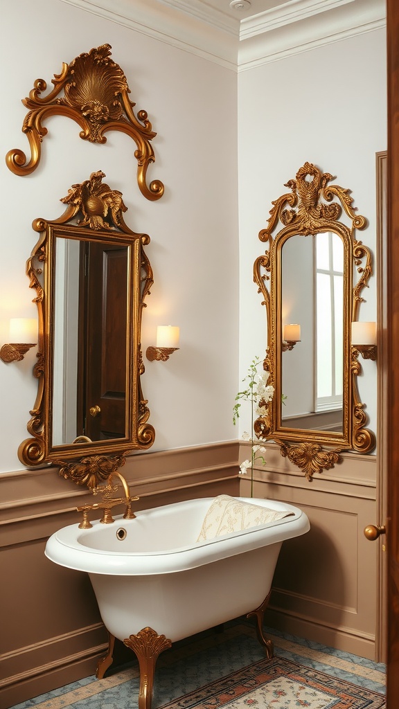 Elegant bathroom with vintage mirrors and a freestanding tub