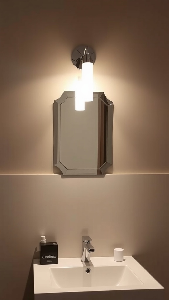 Sleek modern vanity sconce above a mirror and sink