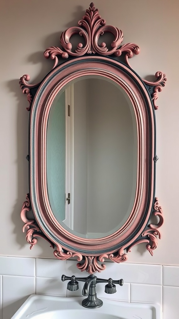Vintage pink and black ornate mirror frame