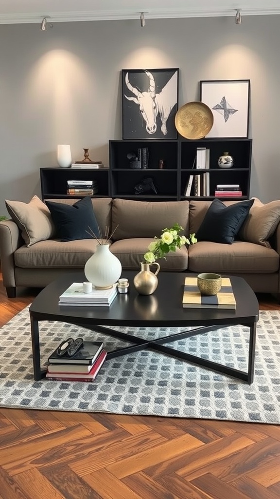 A cozy living room featuring an L shape sofa and a stylish coffee table.