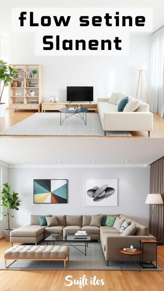 Comparison of modern and traditional L shape sofas in a living room setting.