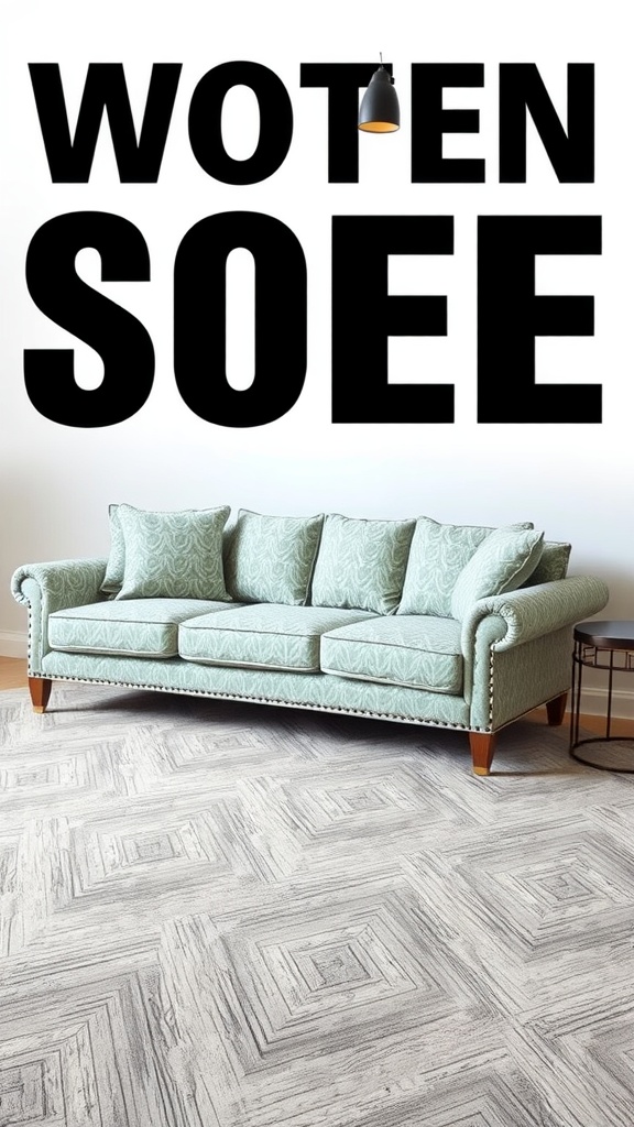 A stylish L shape sofa with light blue upholstery in a modern living room setting.